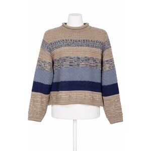 Vintage Republic USA Chunky Knit Sweater Womens M Beige Blue 90s Textured